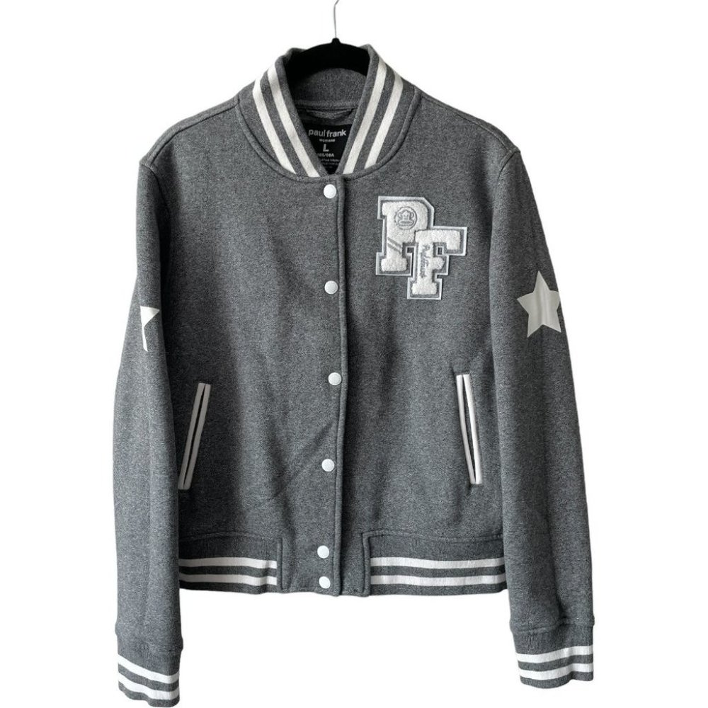 Paul Frank Varsity Jacket Button Front Collared Gray White Large